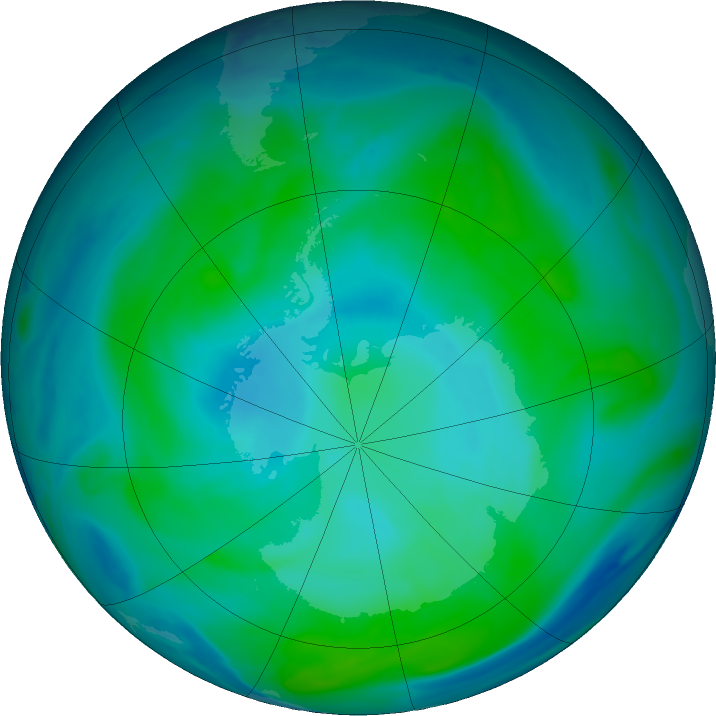 Antarctic ozone map for 27 January 2019